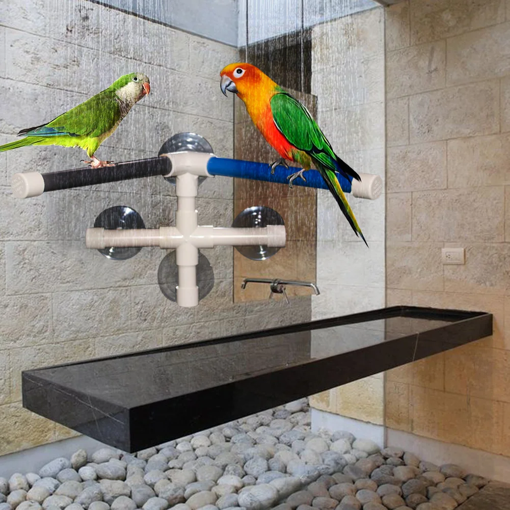 Bird Bath Stand Wall Mounted With Suction Cup For Parrot Outdoors Garden Pet Accessories Macaw PVC Perch Foldable Shower Toy