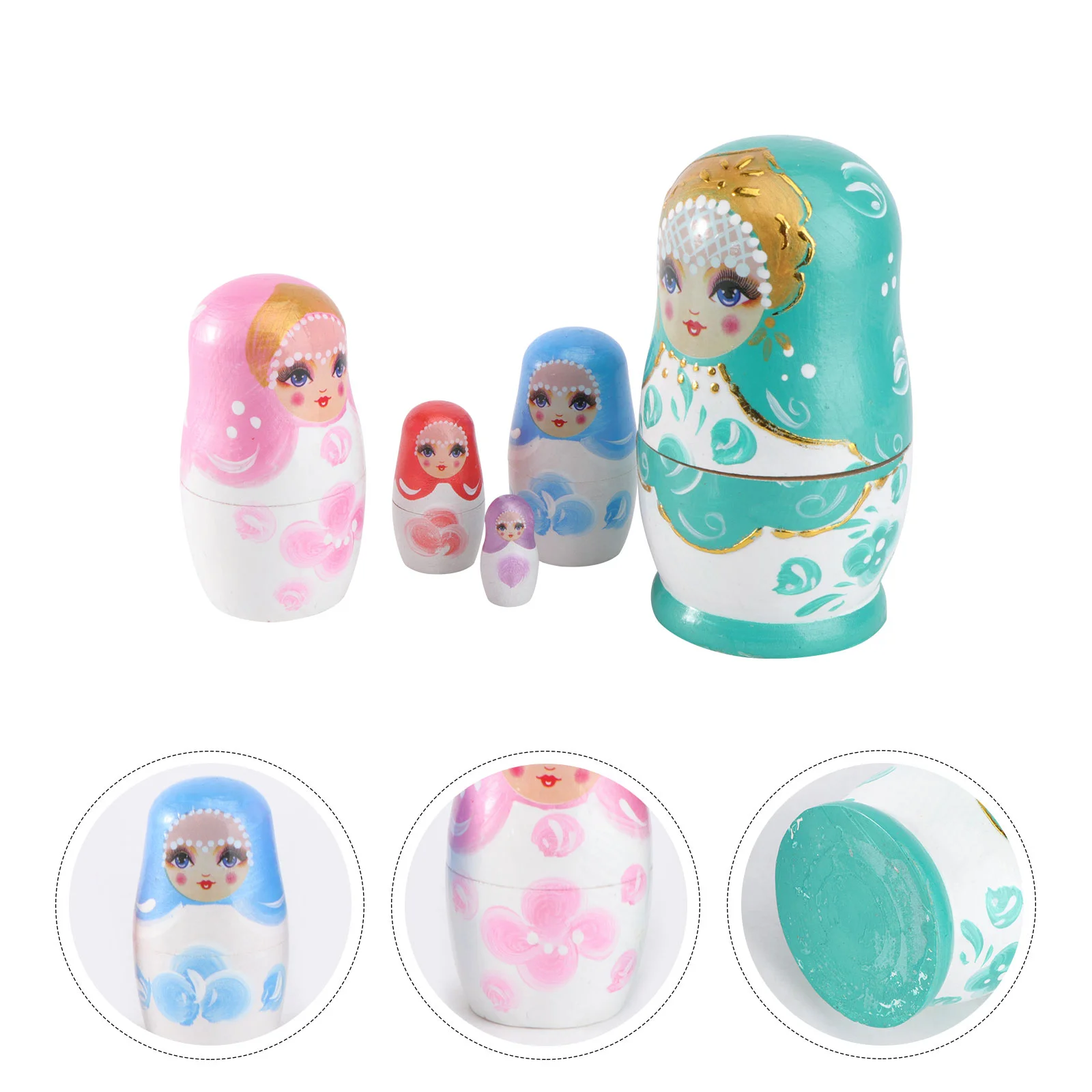 

5 Pcs Matryoshka Russian Nesting Wood Dolls Birthday Gift Wooden Baby Stacking Toy Kid Travel Kidcraft Playset