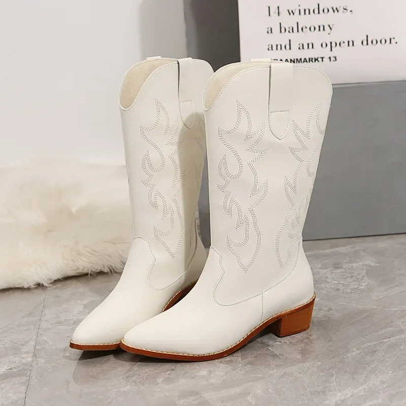 Женские ковбойские сапоги до колена в западном стиле с острым носком на