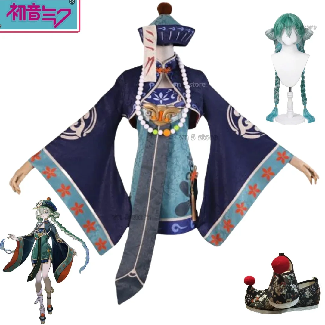 Vocaloid Miku Косплей Костюм Аниме Парик Китайский Стиль Маленький Зомби Хэллоуин