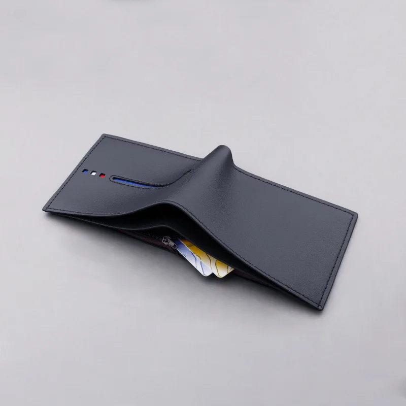 2022 New Men Thin Wallet 4 Card Slot Short Wallet Fashionable Color Contrast Bar Design Folding Wallet Cheap Hot Sale Man Purse