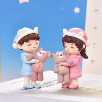 1 pair couple hug bear figurines pajamas lover miniatures crafts micro landscape garden dollhouse ornaments home desktop decor