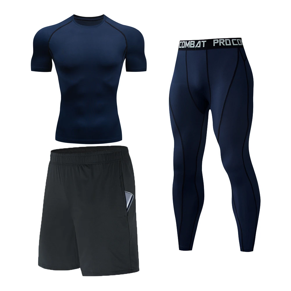 

2022 спортивный комплект Мужская спортивная одежда компрессионные комплекты штаны для бега быстросохнущая футболка спортивный костюм для т...