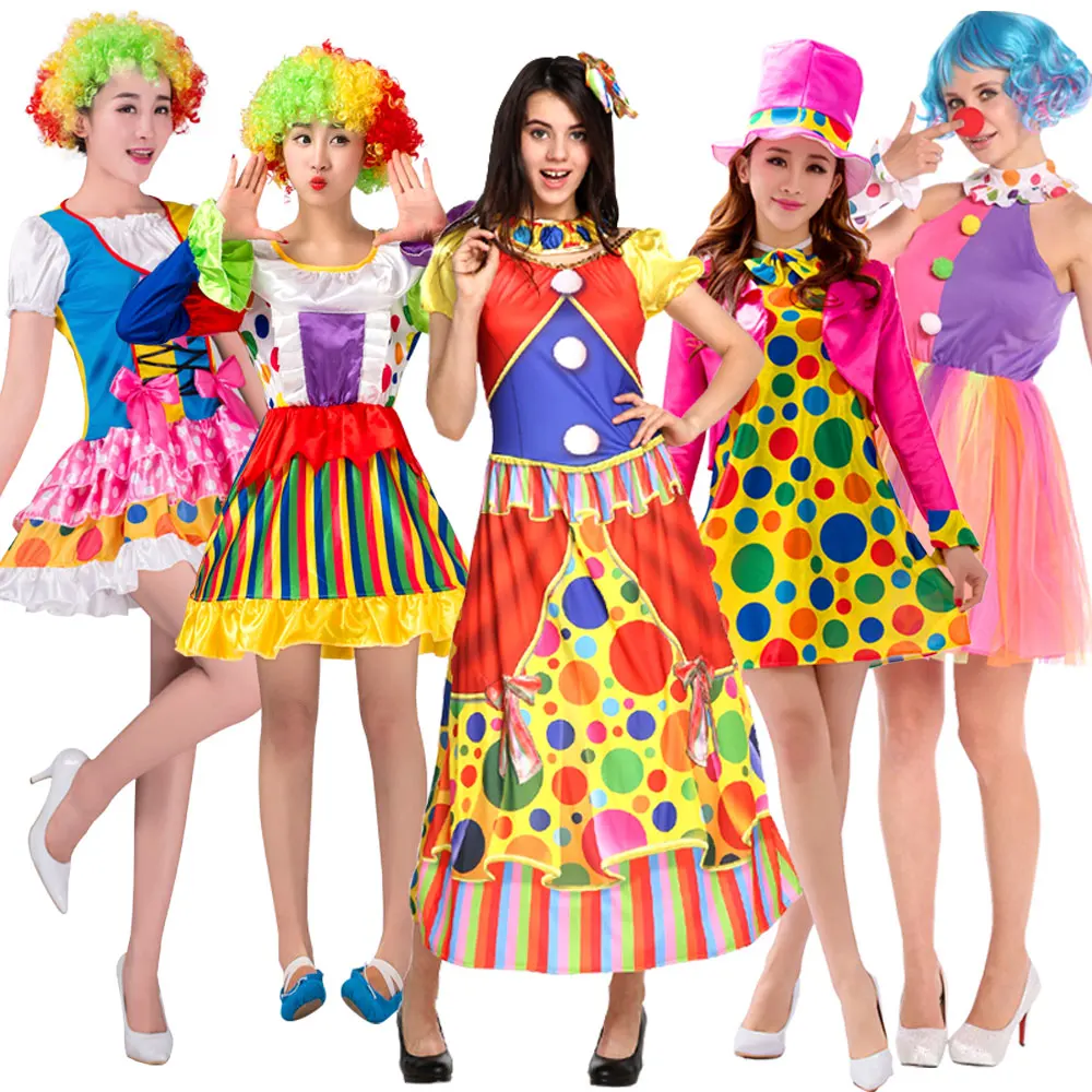 

Halloween Female Carnival Circus Clown Attached Wig Nose Shoes In Christmas Party for Women Fancy Dress Up