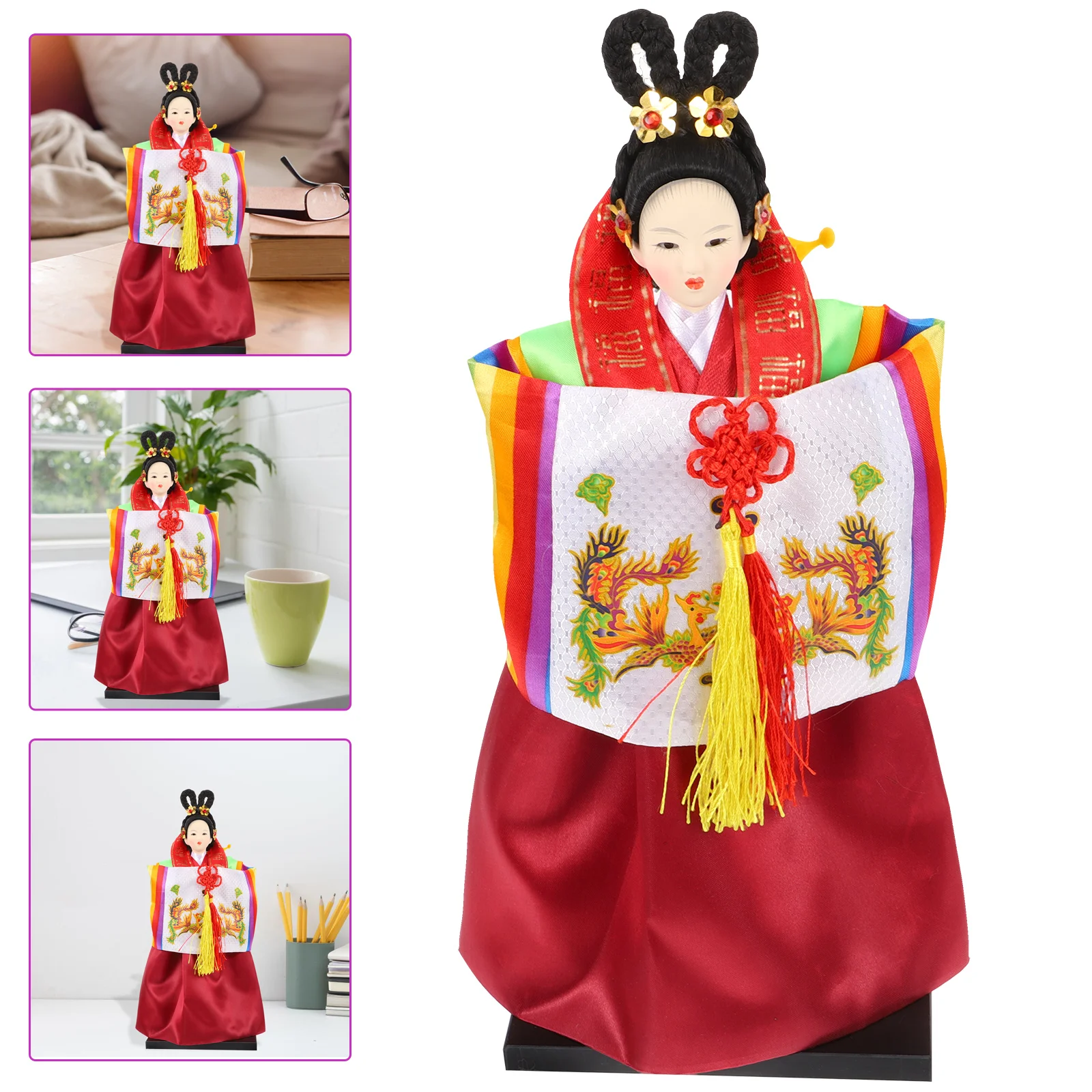 

Tabletop Decor Korean Crafts Hanbok Desktop Decoration Figure Silk Cloth Collectible Figurine Traditional