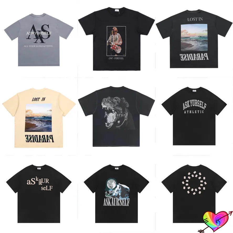 Футболка Askyurself 2022ss с мультиграфическим логотипом для мужчин и женщин свободная