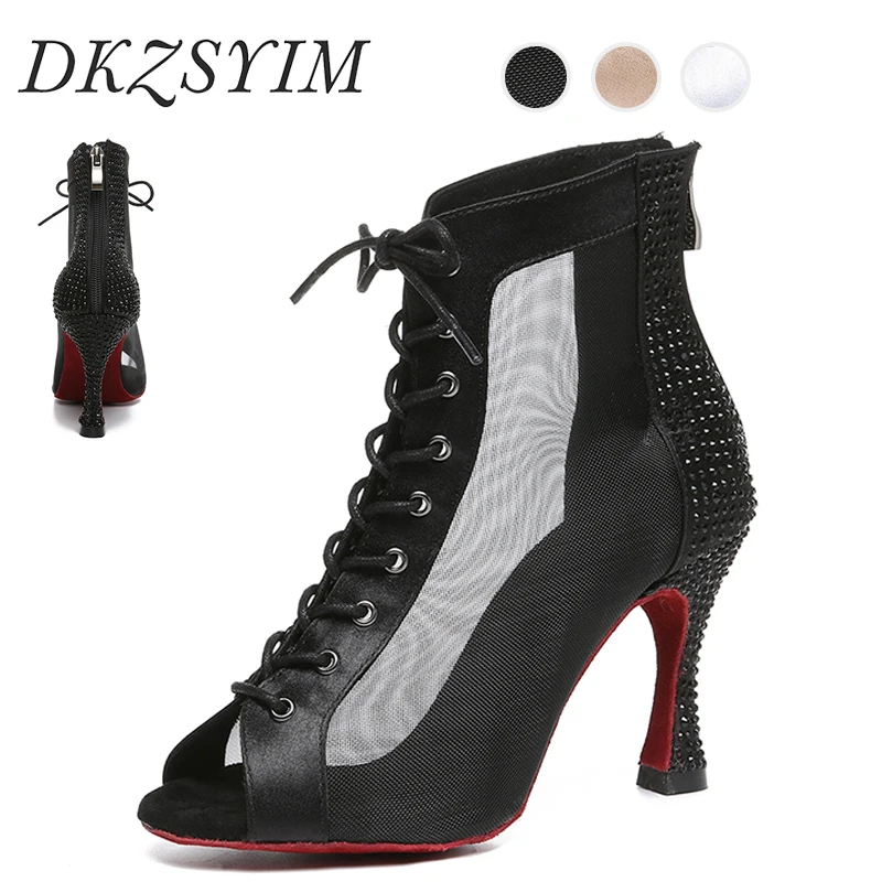 

DKZSYIM Woman Jazz Dance Boots Ladies And Girls Ballroom High Top Latin Dance Shoes Women High Heels Salsa Tango Dancing Shoes