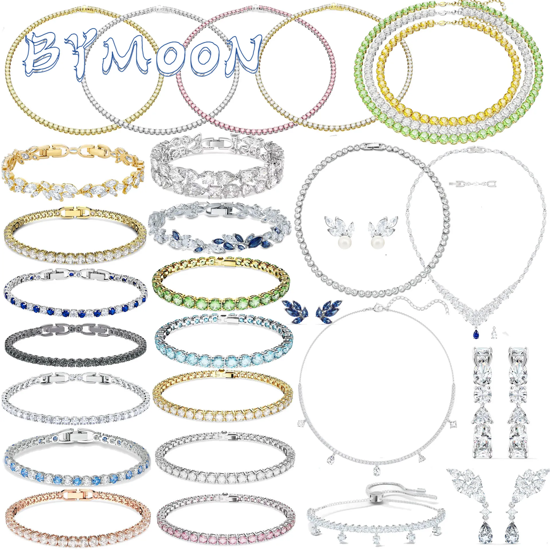 

Оригинальная коллекция Swa 2023 года, теннис с логотипом, модное ожерелье с кристаллами, серьги, браслеты, романтичный подарок для женщин, изысканный комплект ювелирных изделий