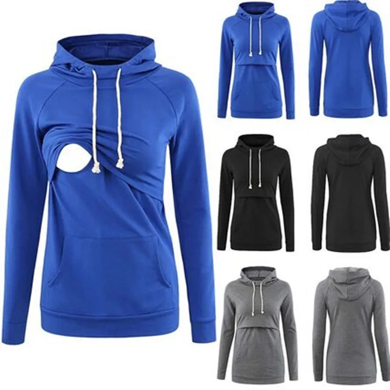 

2022 new style sweater hooded splicing lactating pregnant women loose top