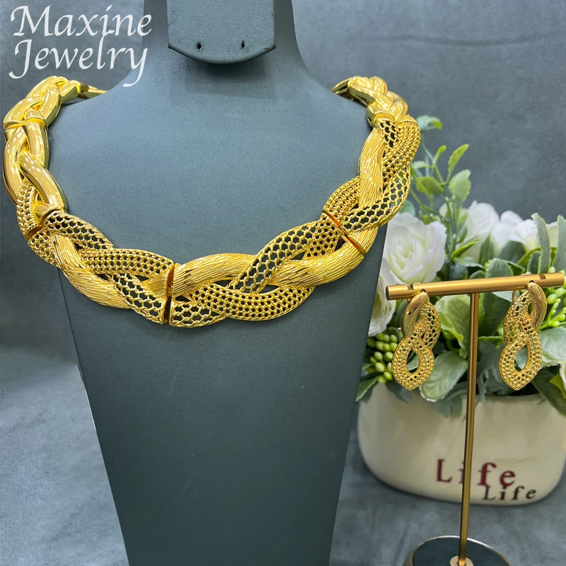 

24K Gold Color Jewelry Set For Women Necklace For Women Accessories Necklace Bracelet Rings Earrings Bride ensembles de bijoux