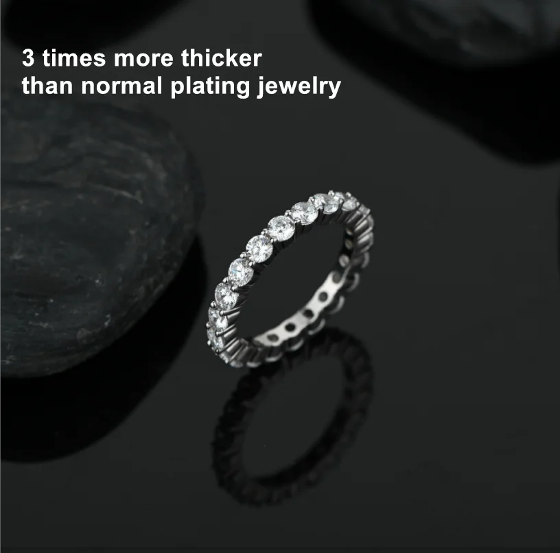 

3MM Wide Sterling Silver Shiny Full Diamond Ring Cubic Zirconia Rings CZ Ring Eternity Engagement Wedding Band Ring For Women