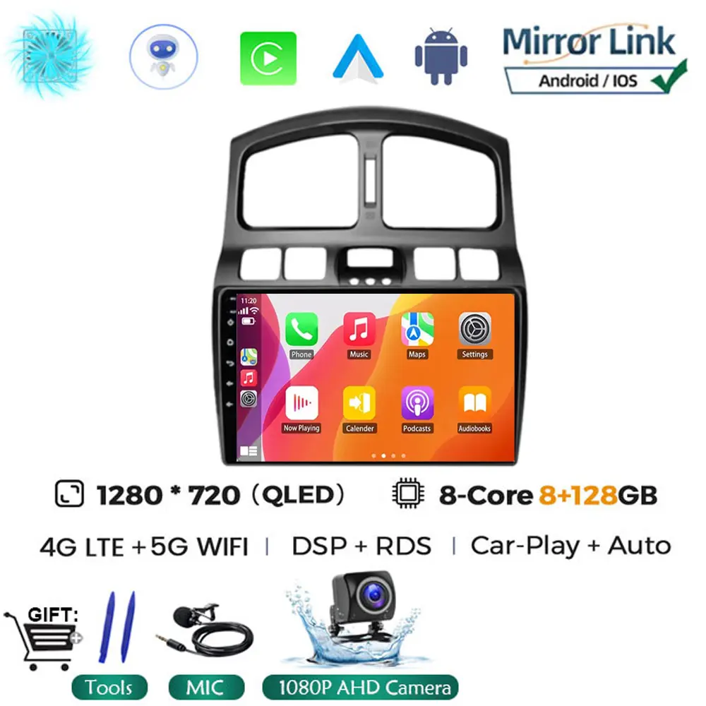 Автомобильный радиоприемник 2Din Android 15 для Hyundai Classic Santa Fe 2000–2004 JAC S1 (Rein) 2005-2015 Мультимедийный плеер Carplay Head без DVD