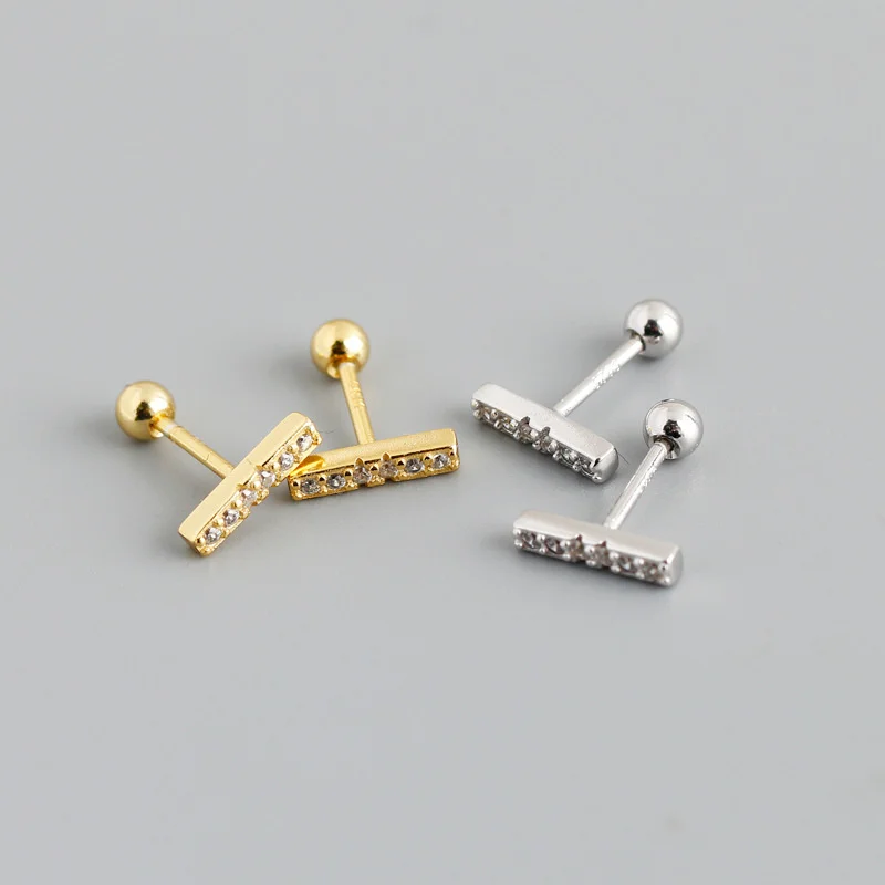 

Eh1311 diamond embedded strip screw S925 Earrings Gold simple Earbone fixed Earrings female