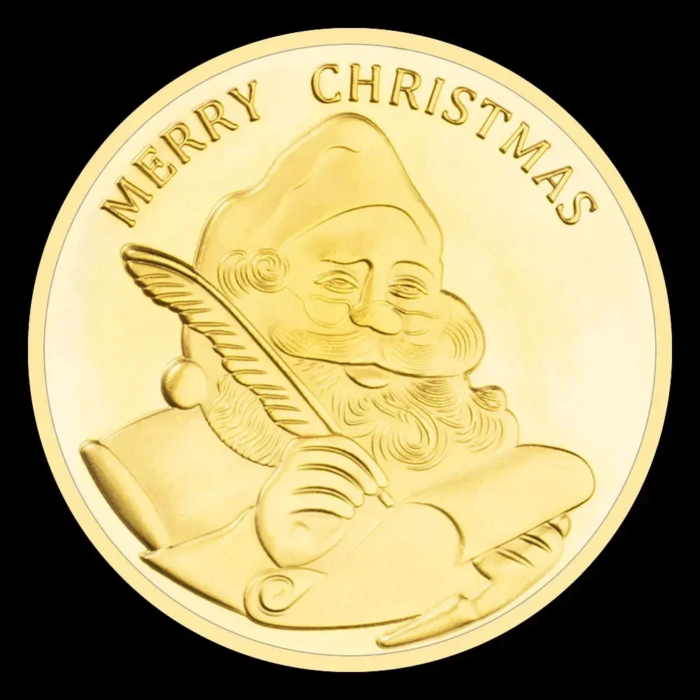 Happy Holiday Merry Christmas Souvenirs Coins Golden Plated Xmas Gift Santa Claus Wishing Coin Creative Present