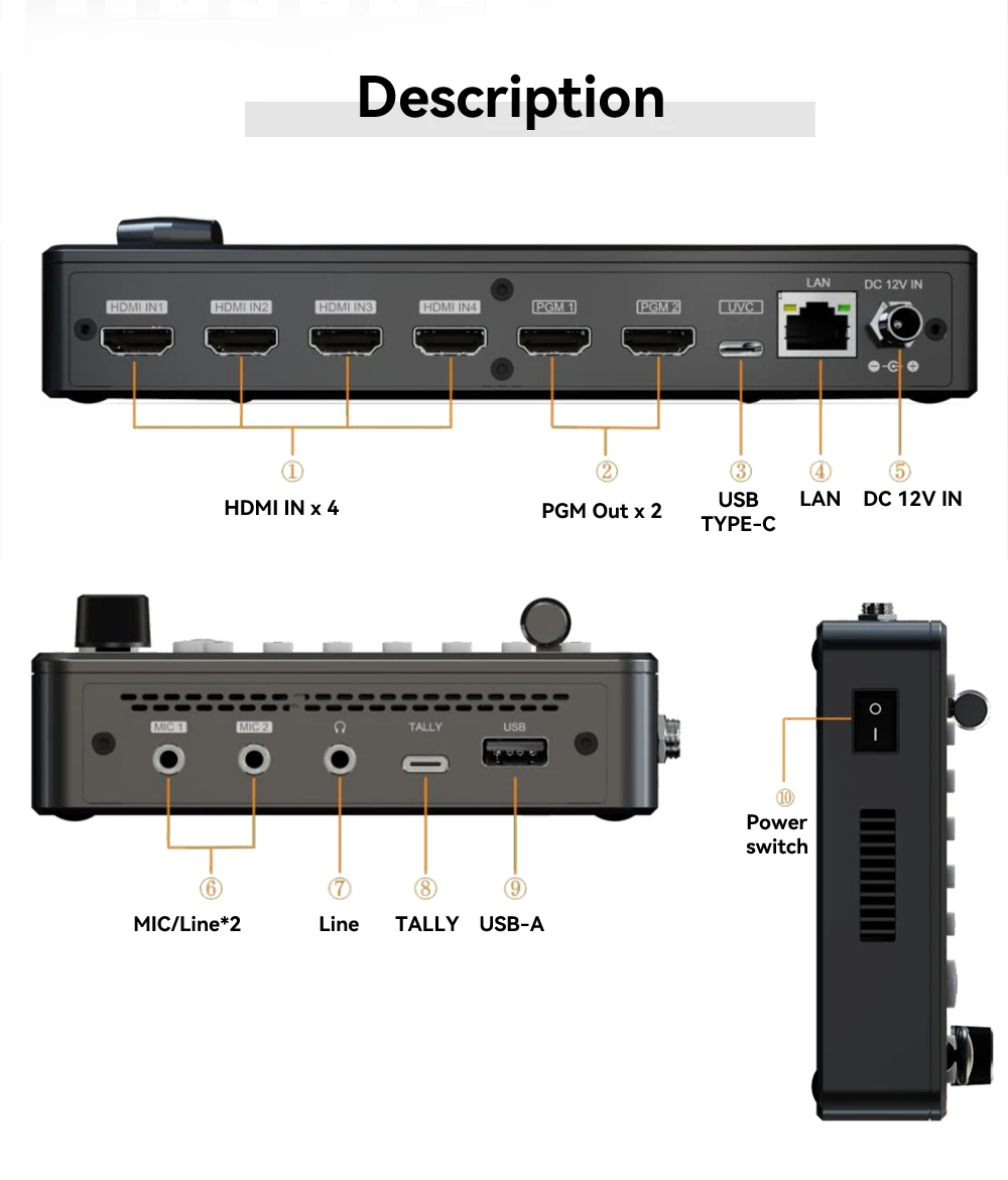 Фото Мини-видеомикшер HDKATOV с 4 входами HDMI, контроллер PTZ с 5-дюймовым HD-экраном, идеально подходит для прямых трансляций и богослужений. №2