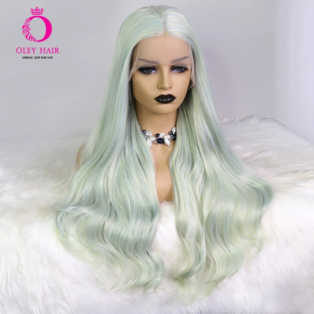 Long Loose Wave Blue Yellow HIghlight Synthetic Lace Front Wig Heat Resistant Middlepart Drag Queen Cosplay Wigs For Black Women