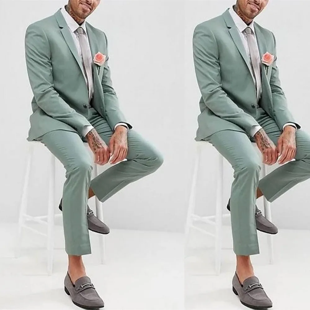

New Fashion Wedding Dress Slim Fit Costume Homme Green Notch Lapel Men Suits Tuxedo Terno Masculino Prom Groom 2 Pieces Blazer