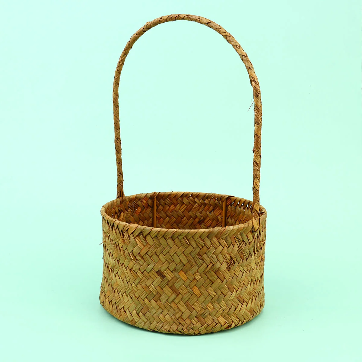 

Basket Woven Flower Seagrass Storage Pot Easter Bins Weaving Wicker Organizer Container Handle Dried Sundries Picnics Egg Straw