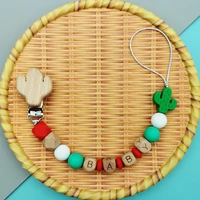 customizable name hand made beech silicone letter bear bead baby pacifier leashes chains toy for infant rope bite teether gifts
