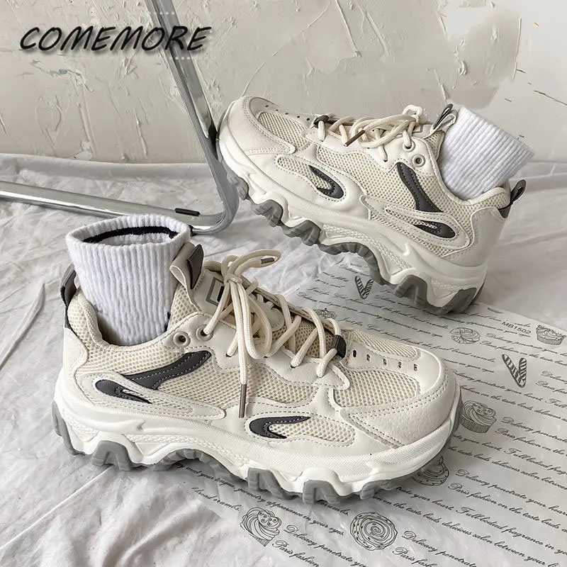 Кроссовки женские на платформе дышащие сетчатые шнуровке повседневная