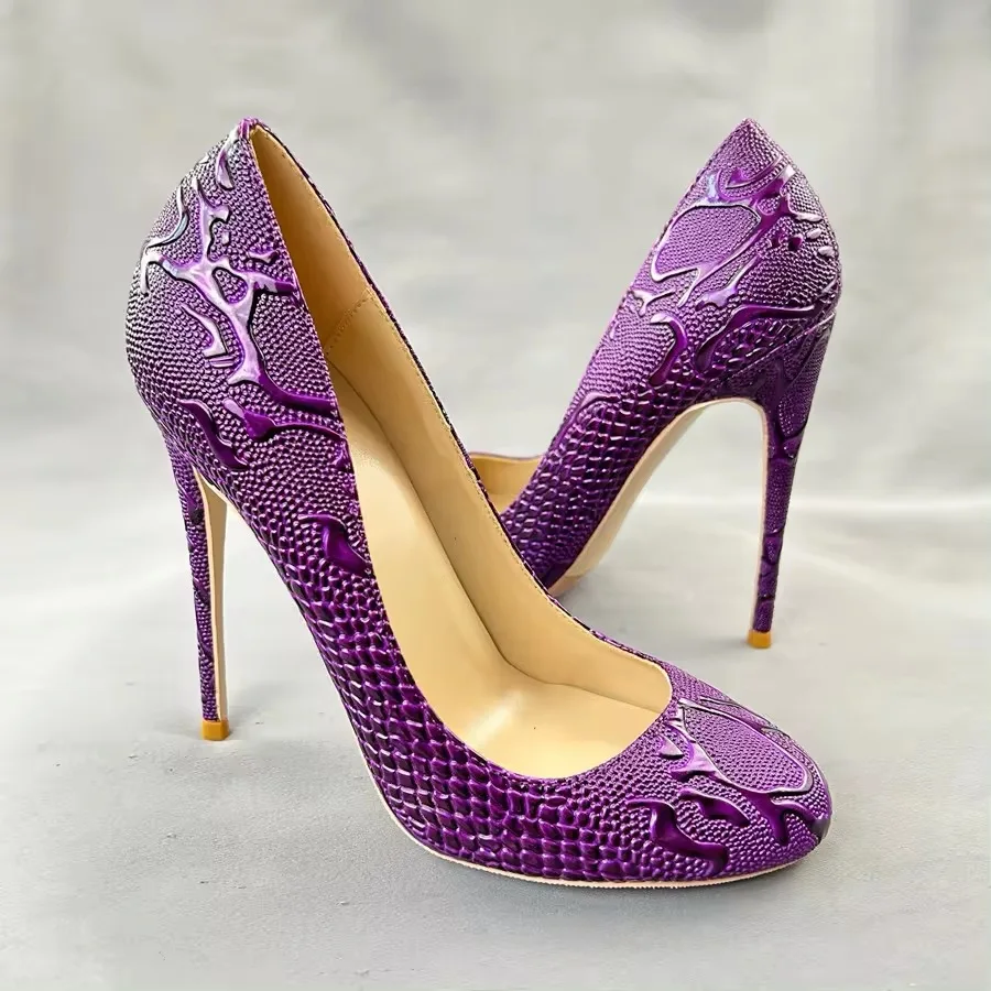 Новые туфли на высоком каблуке 12 см милые Мэри Джейн с фиолетовым змеиным принтом