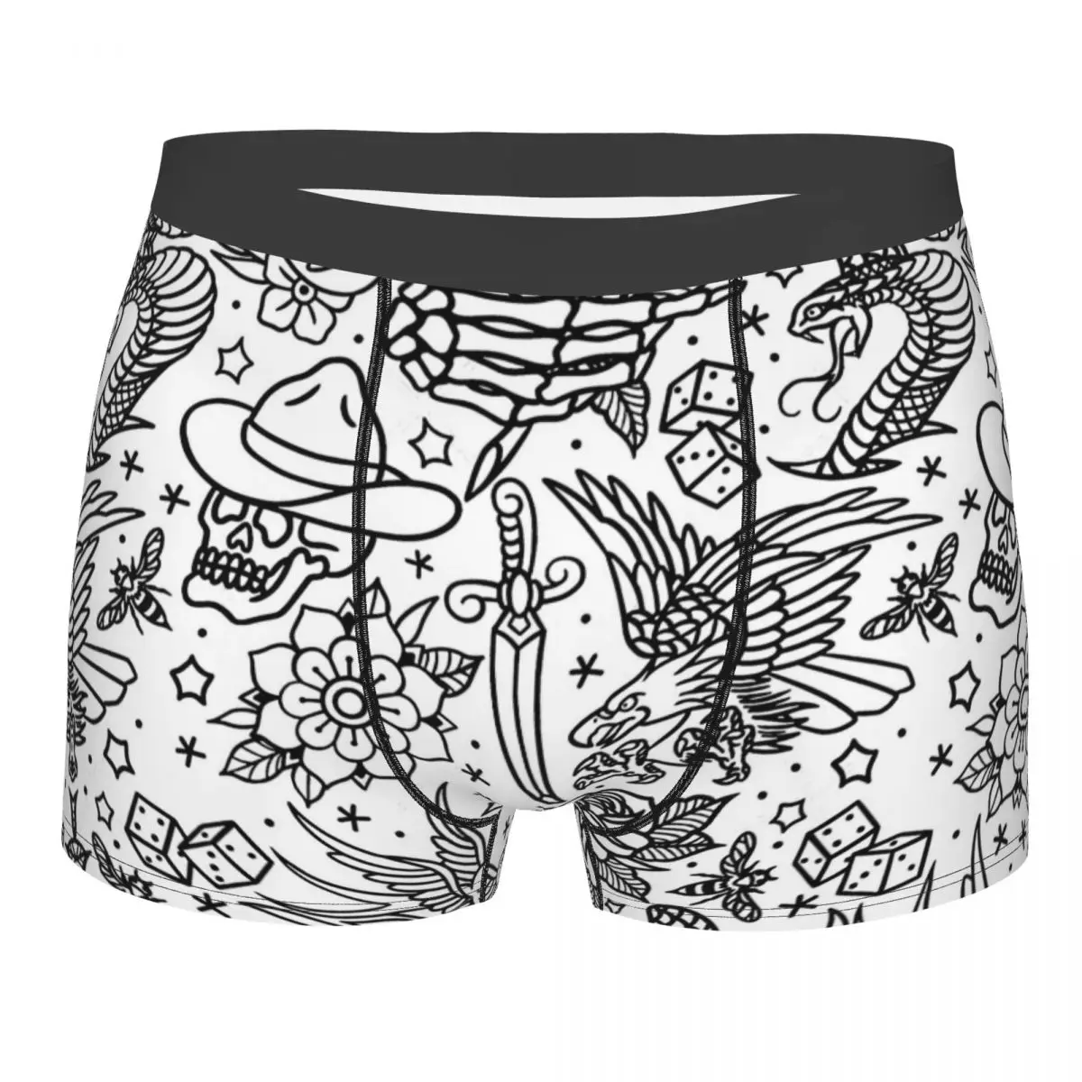 

Американское традиционное нижнее белье с принтом татуировок в виде черепа со скелетом, трусы, мужское нижнее белье, шорты с принтом, боксеры...