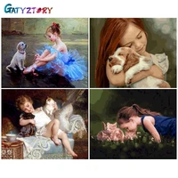 gatyztory oil painting by number girl and cat hand painted paintings gift diy pictures by numbers figure kits drawing on canvas
