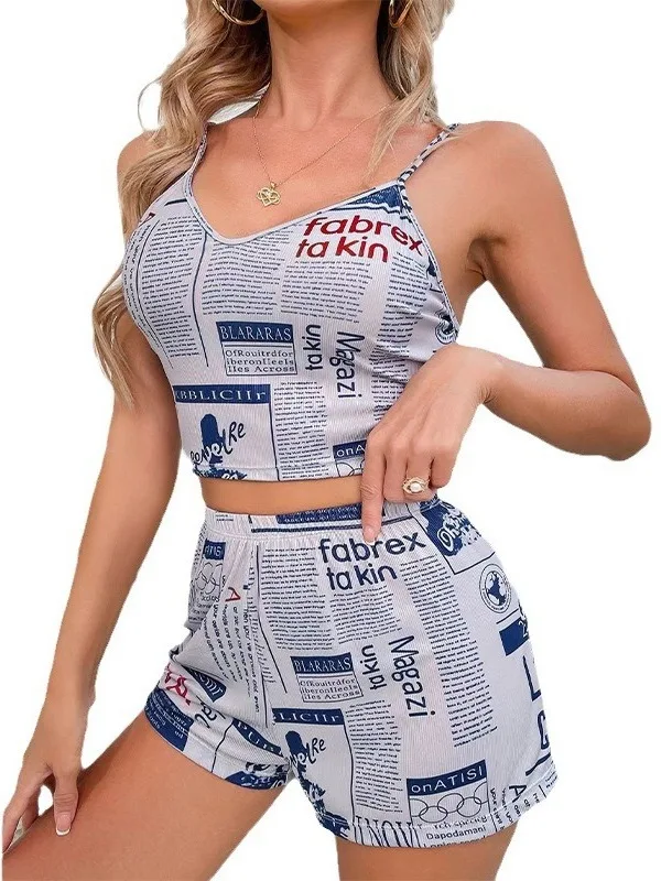 Лето 2024 новые сексуальные шорты на бретелях с v-образным вырезом модный узор