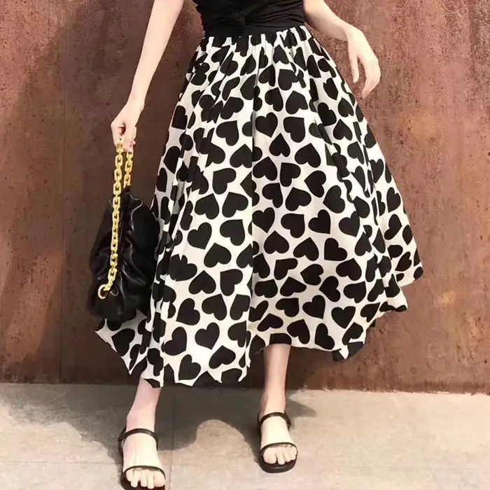 

Korean Love Elegant Chiffon Boho Vintage Bohemian Midi Skirt Women Spring Autumn High Waist Skirts Harajuku Students Long Skirts