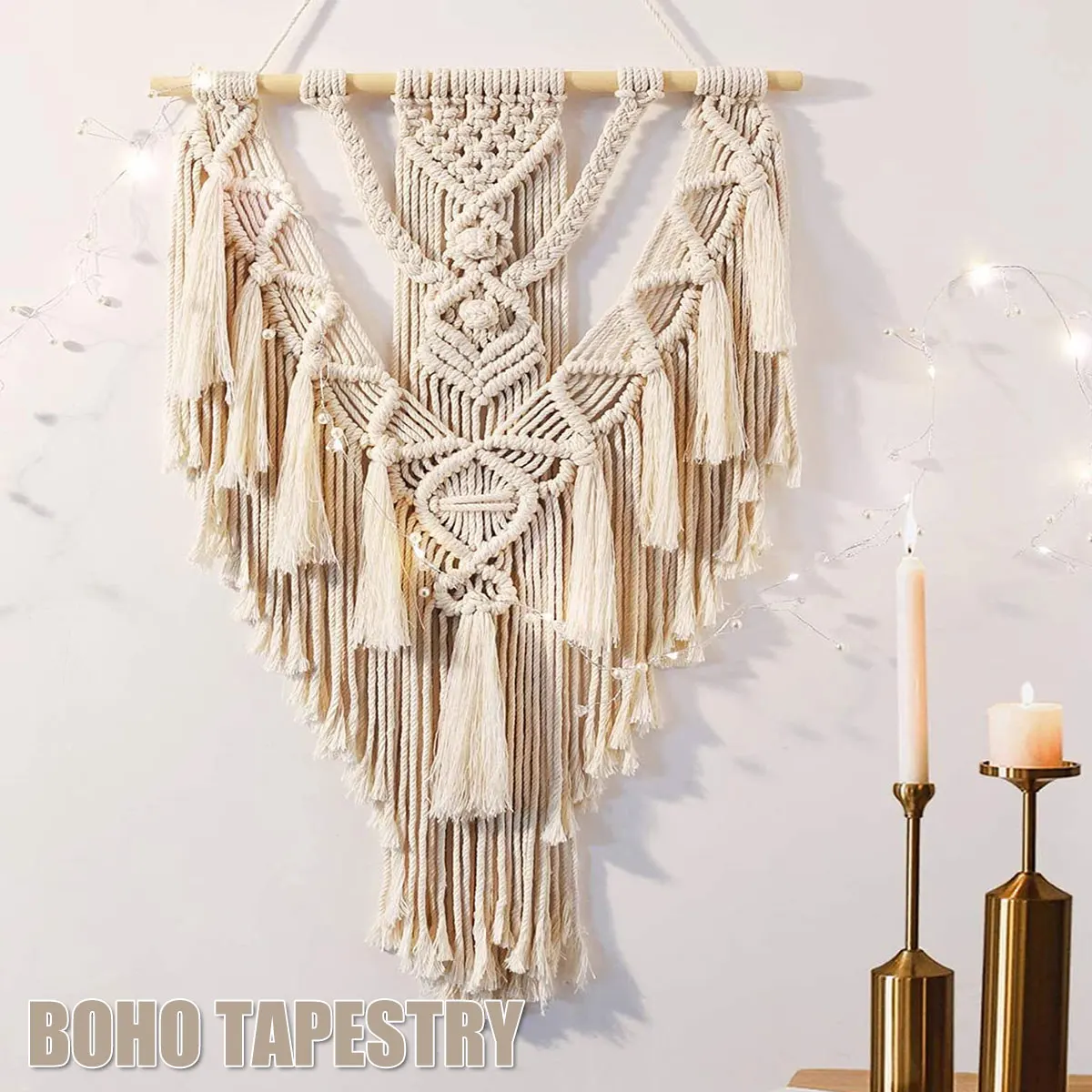 

Macrame Wall Hanging Tapestry Handwoven Bohemian Linen Tapestry Boho Wall Art Decor Beige Tassel Woven Home Wall Decoration for