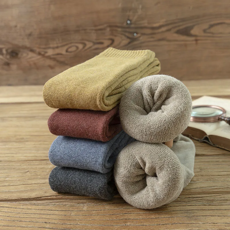 Winter Men's Warm Knee Socks Thick Harajuku Retro Casual Long Terry Cotton Socks Men 3 Pair