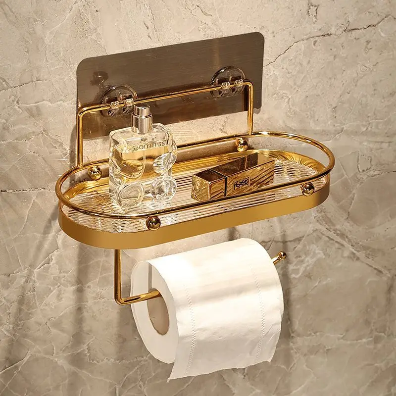 

Bathroom Acrylic Shelves Wall Mounted Punch-Free Golden Rack Toilet Washstand Toilet Cosmetic Towel Storage Shelf Accessories