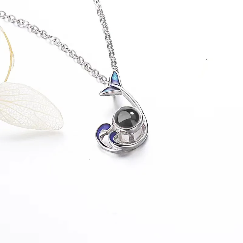 S925 Silver Fishtail Pendant Custom Photo Projection Necklace For Women Girlfriend Gifts 2022 Trendy Creative Romantic Jewelry