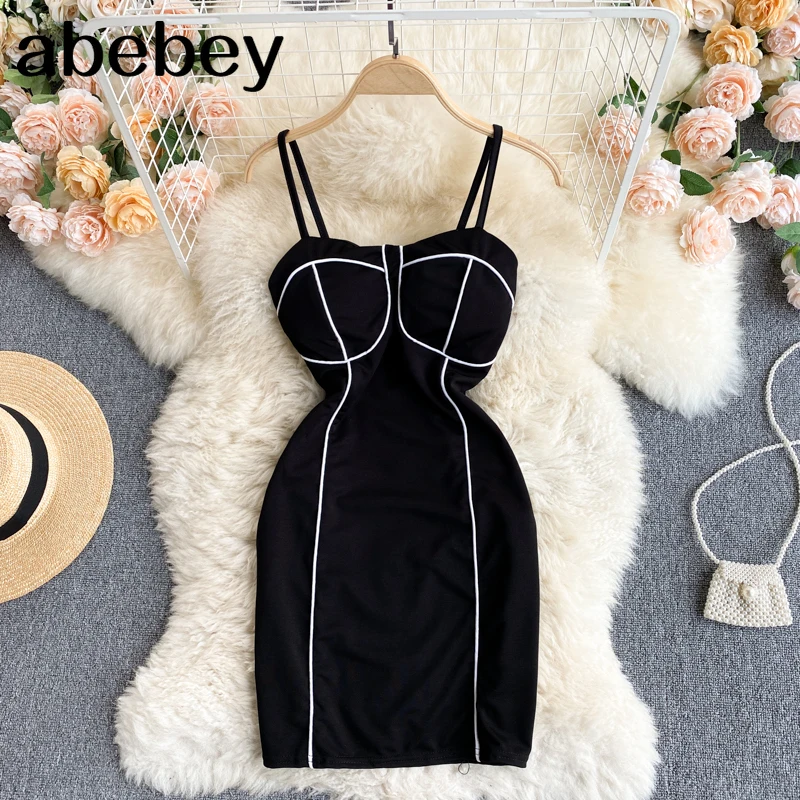 

Design Strap Dress Women Sexy V Neck Sleeveless Slim Party Dresses Summer Korean Off Shoulder Solid Mini Dress