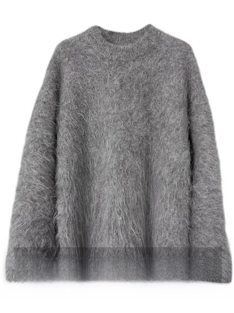 Осень и зима новый свободный серый норковый бархатный свитер женский толстый