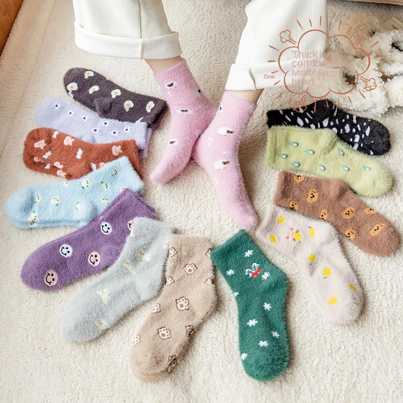 Women Warm Thick Socks Quality Warm Fluffy Winter Socks Women Cute Woolen Socks Girls Thicken Warm Home Medium Stockings