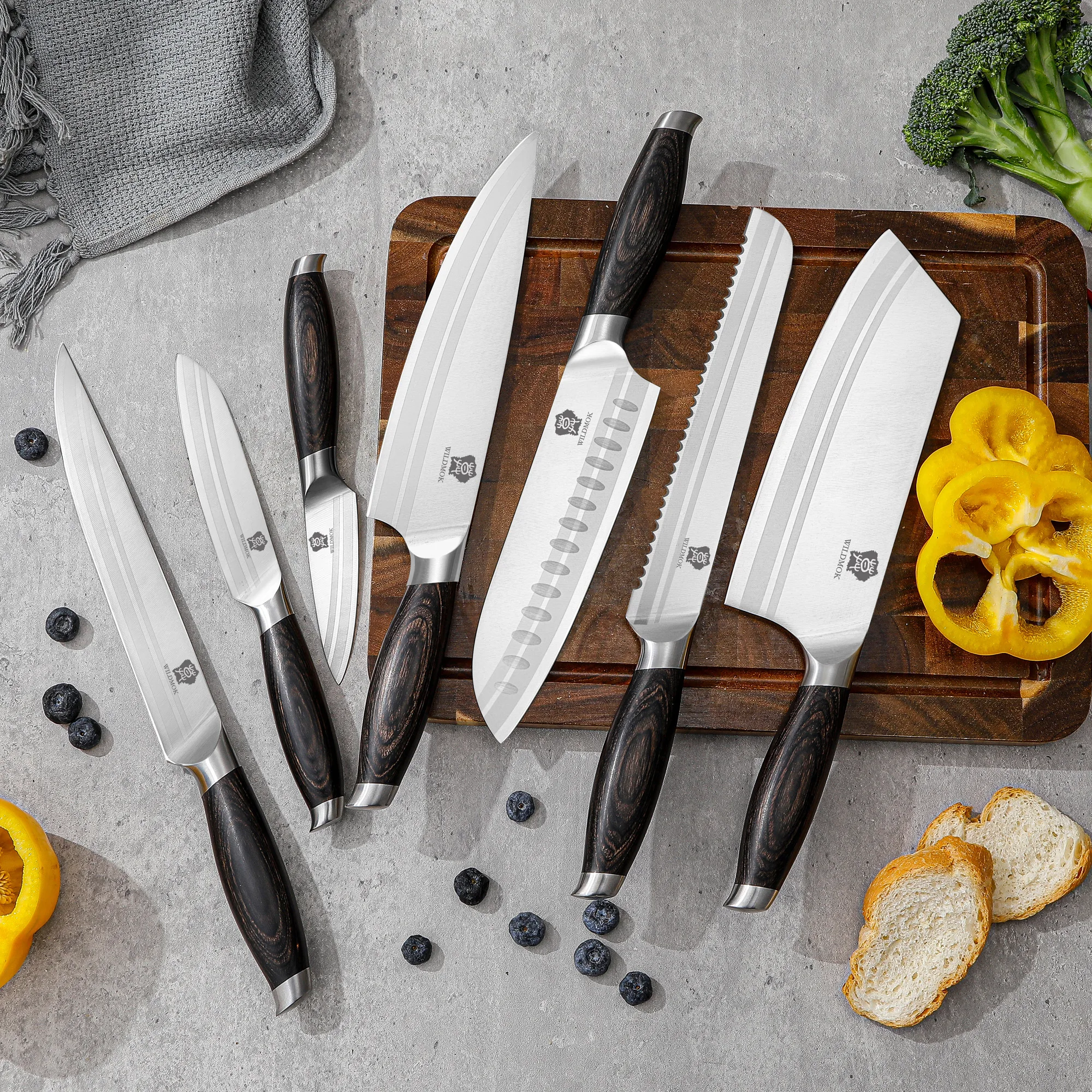 WILDMOK 7 8-дюймовые немецкие стальные кухонные ножи Nakiri с эргономичной ручкой из