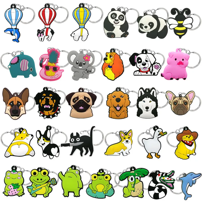 

20PCS PVC Cute Animal Key Chain Pig Simons Cat Key Ring Lovely dog Key Holder Party Ornament Gift for Kids Souvenir Bag Pendant