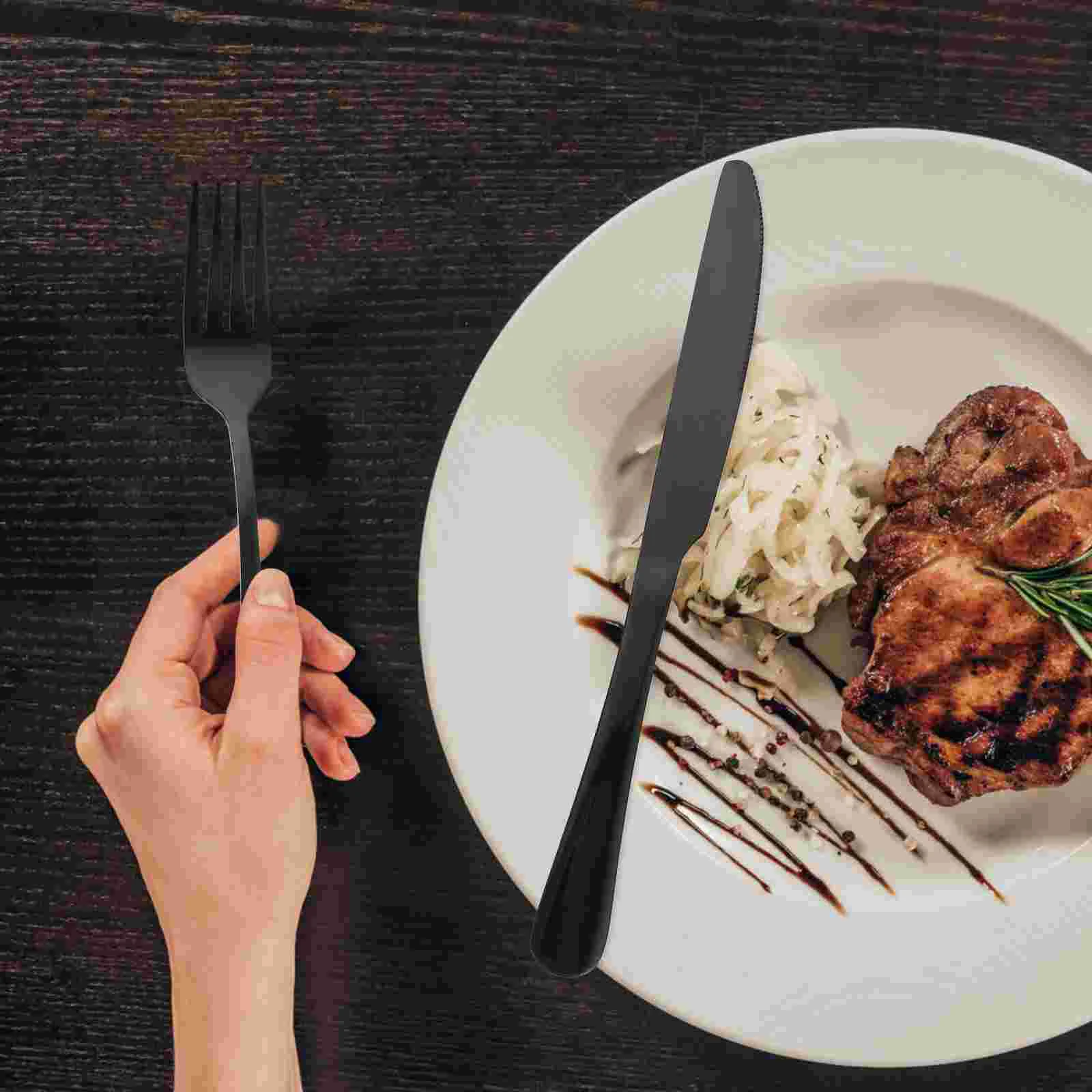 

Steak Fork Spoon Kit Forks Reusable Straws Travel Cutlery Spoons Dinnerware Tableware Household Stainless Steel
