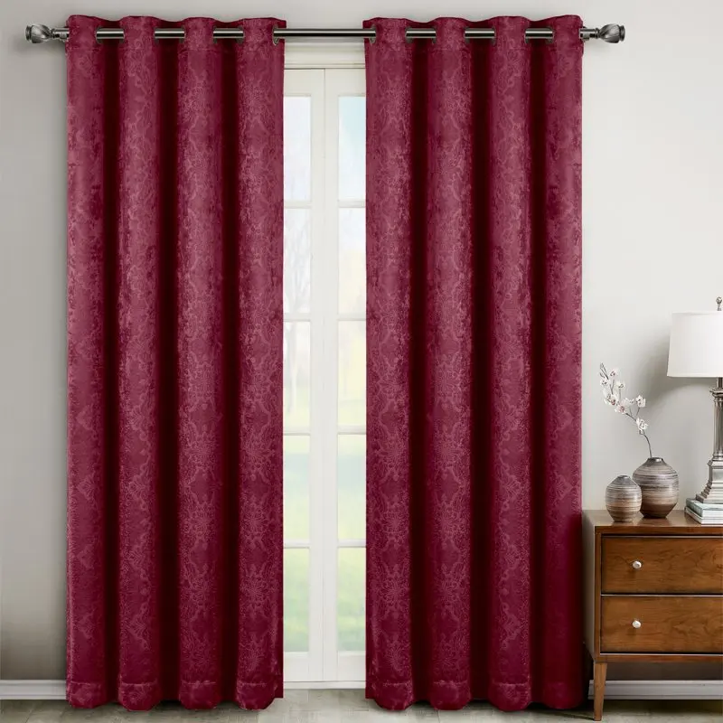 

Bella Pair (Set of 2) Blackout Weave Embossed Grommet Energy-efficient Curtain Panels - Burgundy - 104x108