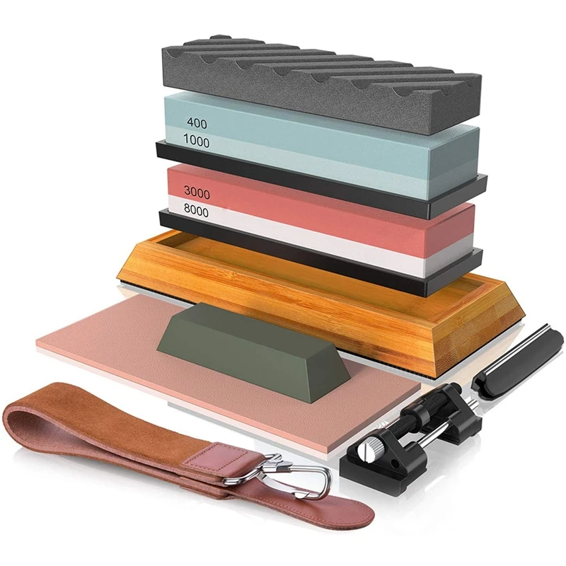 

400 /1000 3000 /8000 Premium Whetstone Cut Sharpening Stone Set Sharpener Non Slip Base Cutter Sharpener