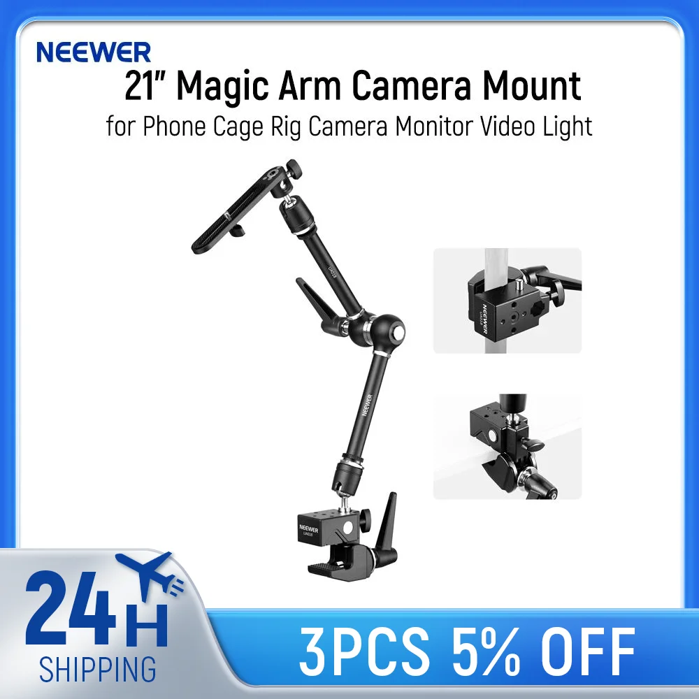 Фото NEEWER 21-дюймовое крепление для камеры Magic Arm с суперзажимом для PA073 PA074 Phone Cage Rig DSLR-камера Монитор Видеосвет №1