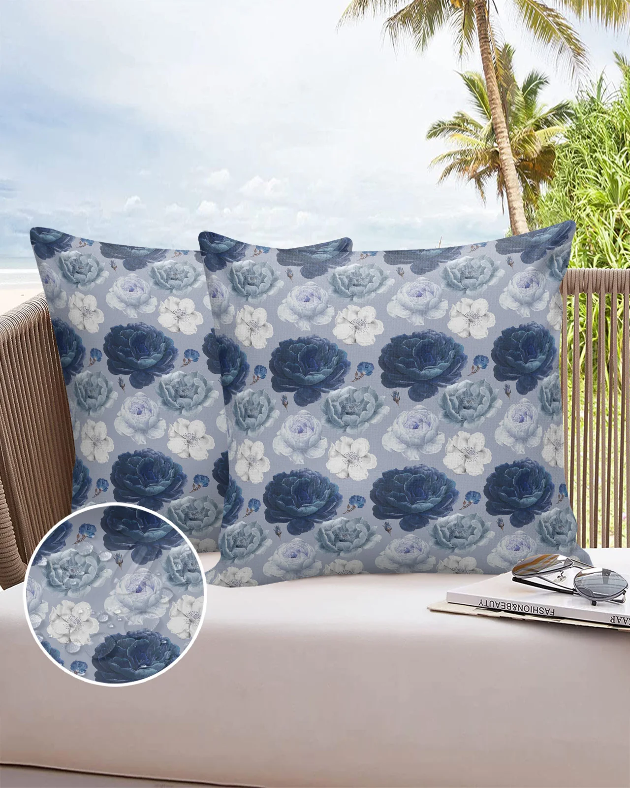

Blue Flower Park Sofa Double-sided Printing Pillow Covers 30 X 50cm Waterproof Square Pillowcase for Bedroom