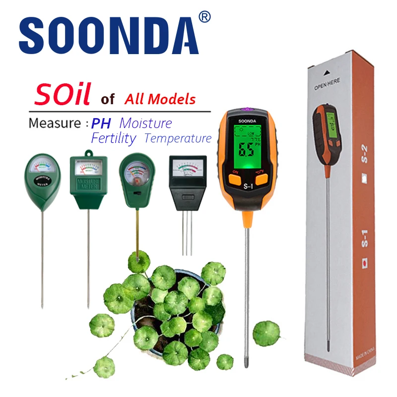 

Auto 5-in-1 Pot Soil Tester PH Analyzer Meter For Thermometer Moisture Acidity PH Humidity Fertility For Garden Plant Soil PH