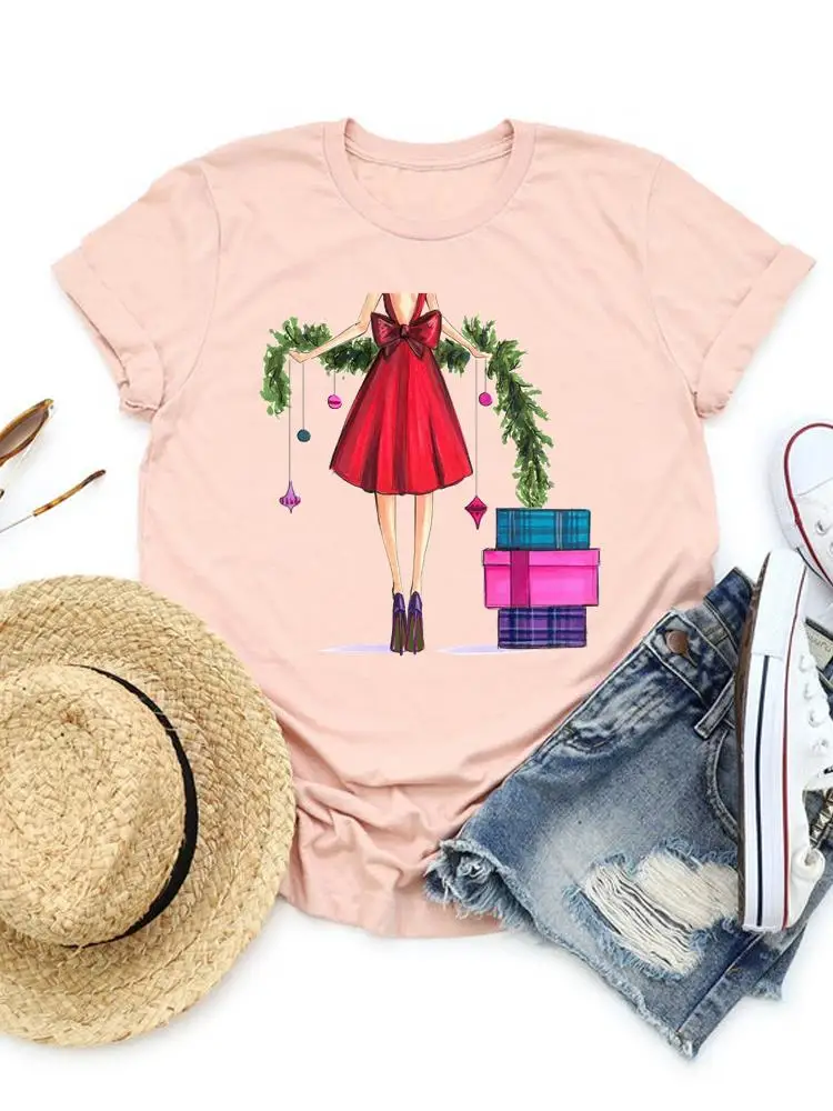 

Подарочная Милая Рождественская одежда в стиле Love, графическая футболка с Новым годом, топ с принтом, футболка, женская одежда, модная базов...