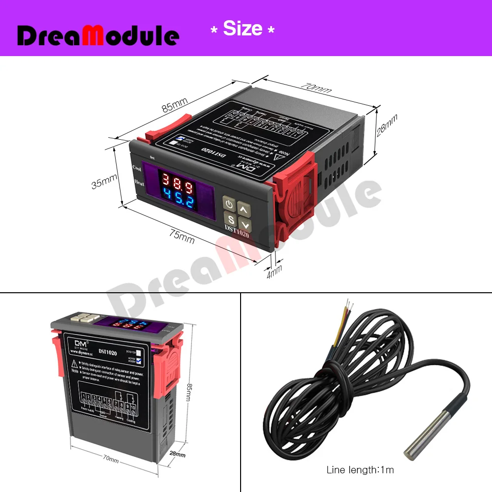 Термостат DST1020 с двойным дисплеем красный и синий DS18B20 температурный
