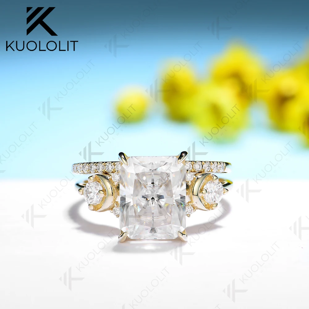 Kuololit 4CT комплект колец с муассанитом для женщин однотонные кольца из желтого