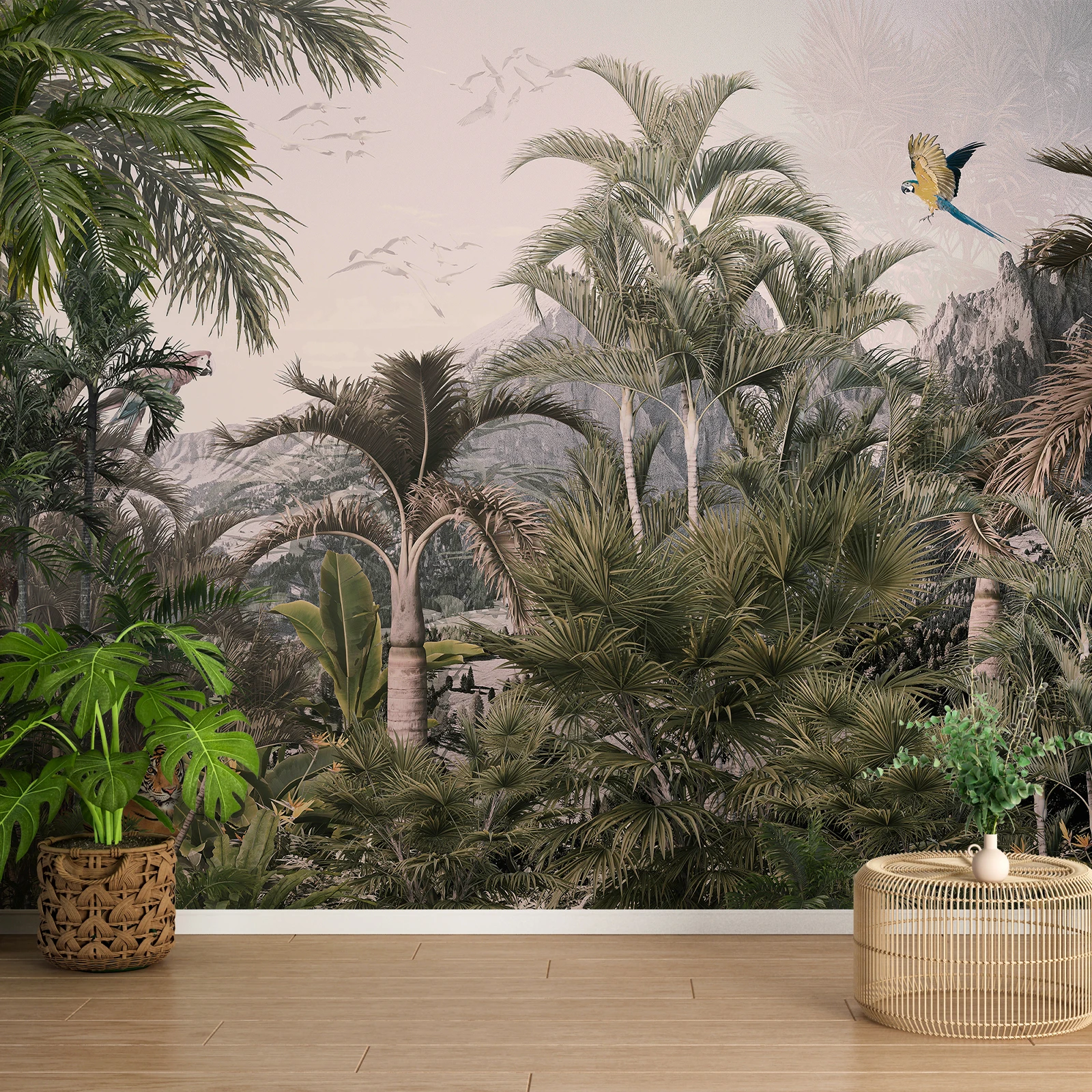 Zeeko тропические джунгли зеленая фреска самоклеящаяся лес папоротник лист