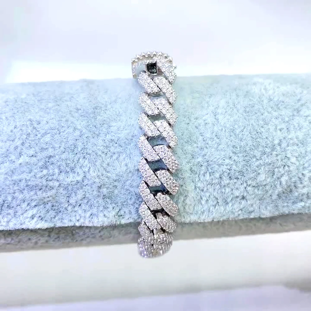 10mm 2 Rows Big Moissanite Bracelet For Men Women S925 Silver Cuban Chain Real Diamonds Hip Hip Jewelry With GRA