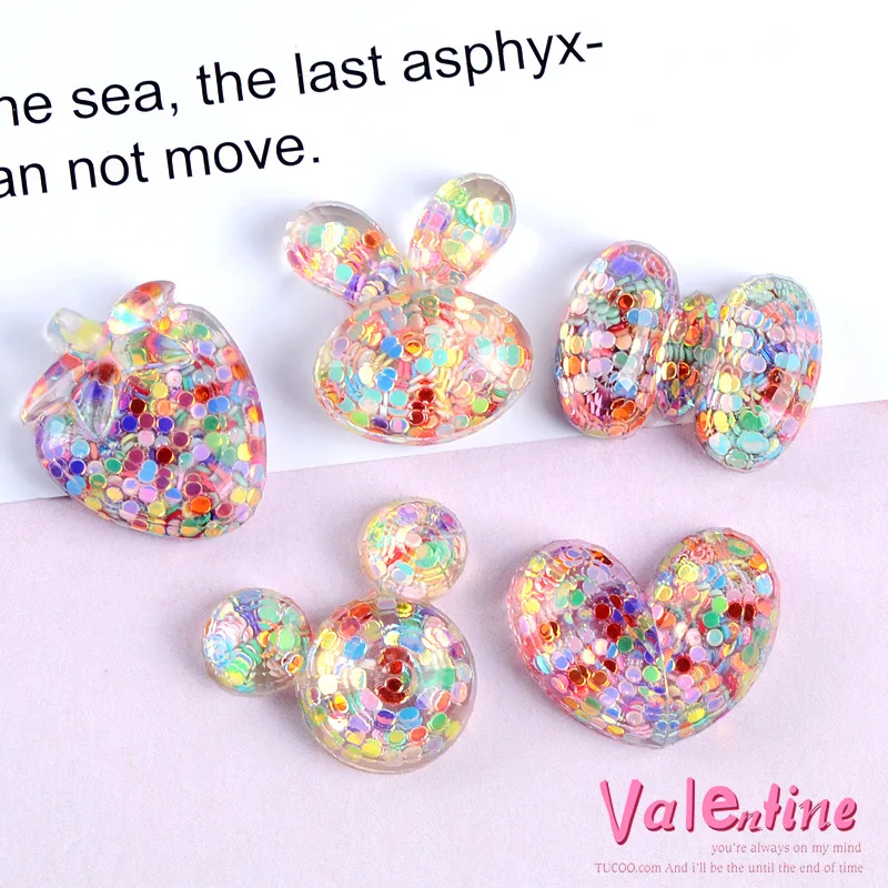 

10pcs Kawaii Resin Heart Rabbit Series Miniature Accessories Scrapbooking Embellishment Crafts Materials Flatback Cabochon DIY